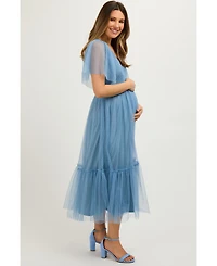 Pinkblush Maternity Dotted Tulle Smocked Midi Dress