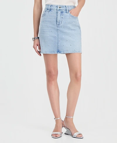 I.n.c. International Concepts Women's Studded Denim Mini Skirt, Macy's Exclusive