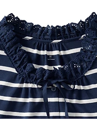 Lands' End Women's Lightweight Jersey Button Front Lace Trim Tank