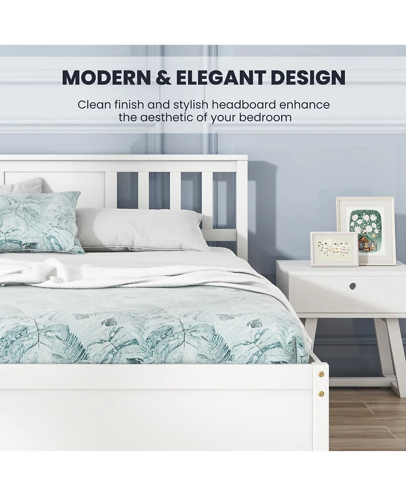 Sugift Wooden Platform Bed with Headboard and Wood Slat Support