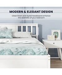 Sugift Wooden Platform Bed with Headboard and Wood Slat Support