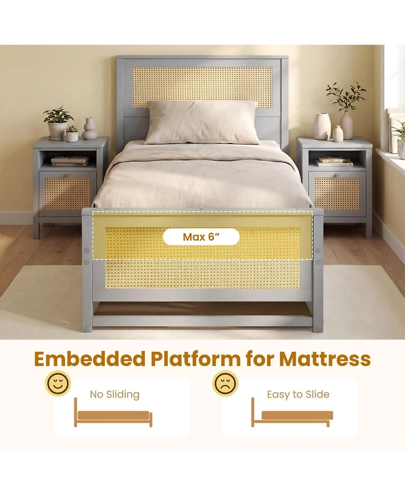 Sugift Twin Size Rattan Bed Frame with Storage Drawers