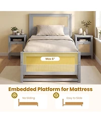 Sugift Twin Size Rattan Bed Frame with Storage Drawers