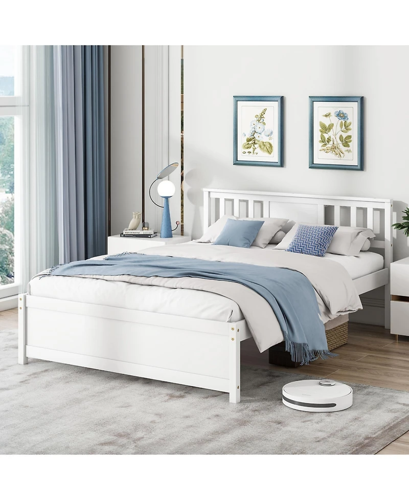 Sugift Wooden Platform Bed with Headboard and Wood Slat Support