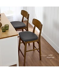 Best Choice Products 2-Piece Farmhouse Counter Height Bar Stool Set with Cushioned Seat, Wooden Backrest