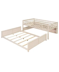 Streamdale Furniture Full Xl over Queen Bunk Bed with Shelving, Lights & Pegboard