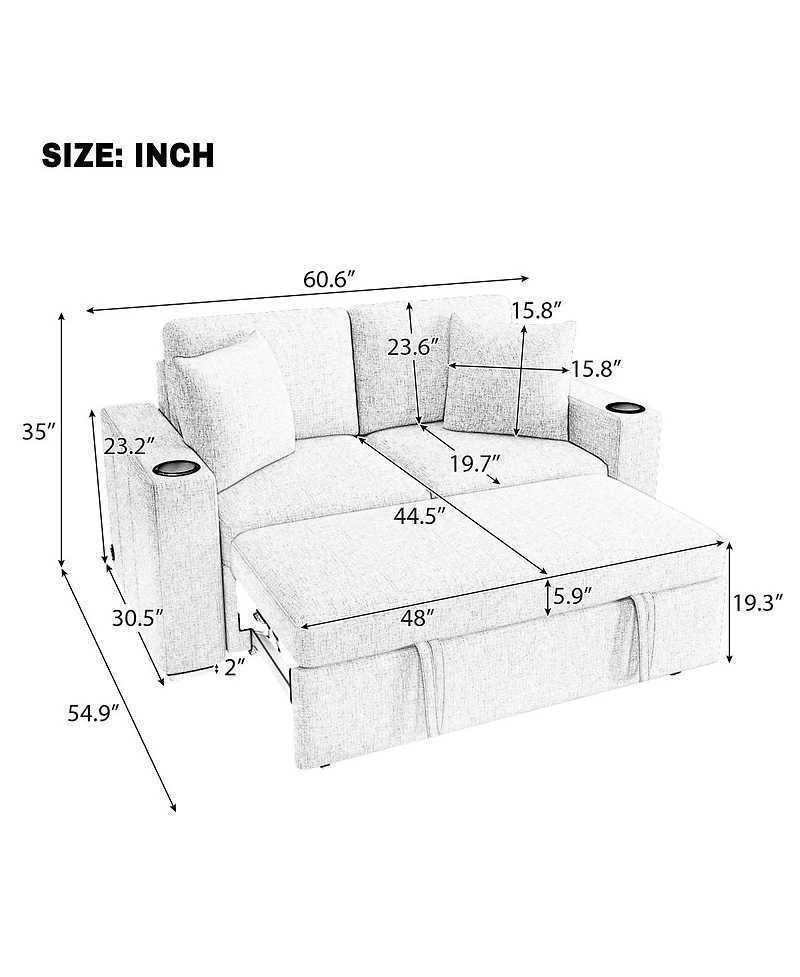 Streamdale Furniture Modern Loveseat Pull-out Sofa Bed 2-Seater Couch for Living Room