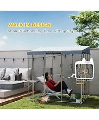 PawHut 79" Large Catio, Galvanized Steel Outdoor Cat Enclosure with Canopy