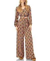 Ivonne Women's V-Neck Geometric Print Blouse with Bottom Tie