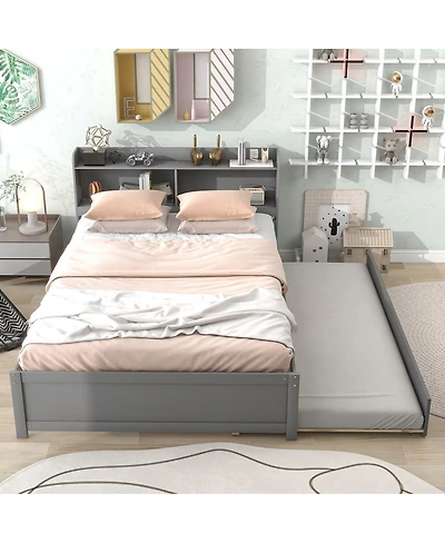 Streamdale Furniture Full Size Bed with Trundle and Bookcase Headboard