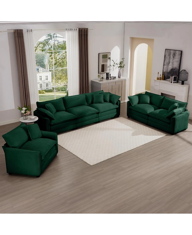 Streamdale Furniture Corduroy 3-Piece Oversized Sectional Sofa with 2-Seater and 3-Seater