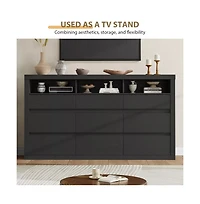 gaomon 9 Drawer Modern Wooden Dresser with 3 Open Shelves, Handleless Storage Chest for Bedroom Living Room