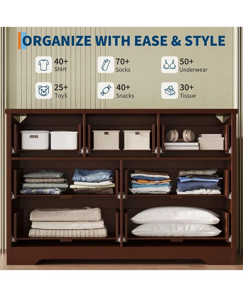 gaomon Fluted 7 Drawer Dresser for Bedroom, 47.24" Wide Modern Wood Chest with Metal Handles Storage Cabinet Tv Stand