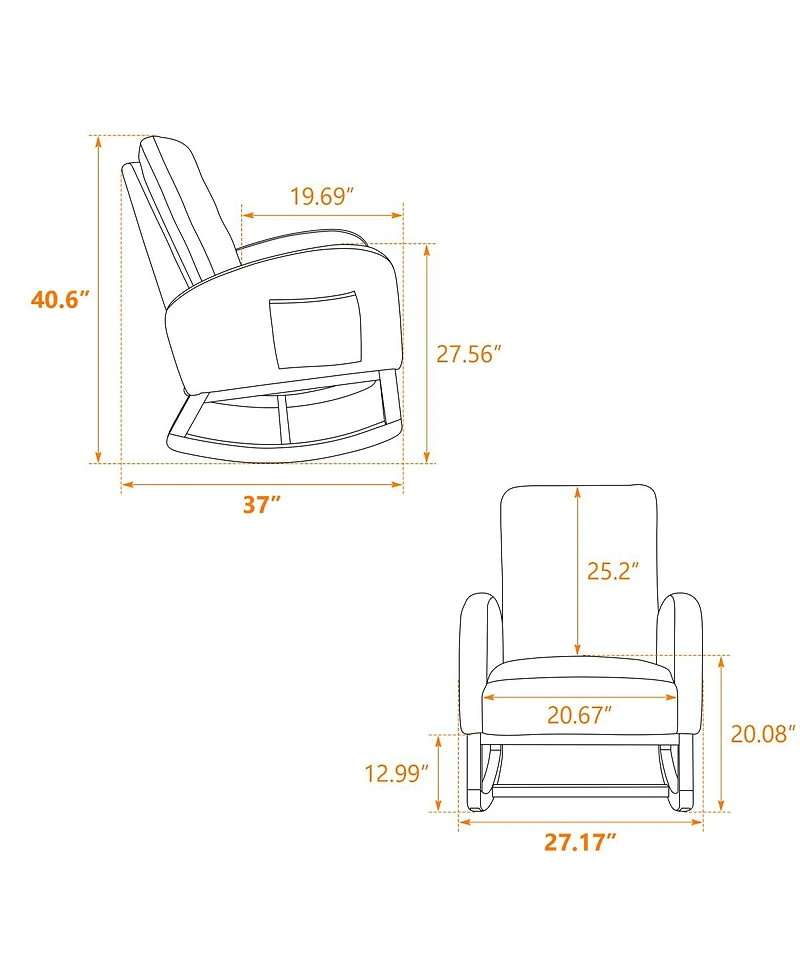 Streamdale Furniture Beige 27.2"W Rocking Chair for Nursery with High Back and Side Pocket