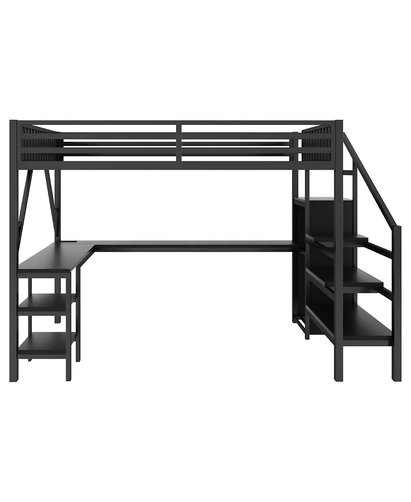 Streamdale Furniture Loft Bed with Wardrobe, Desk and Led Light