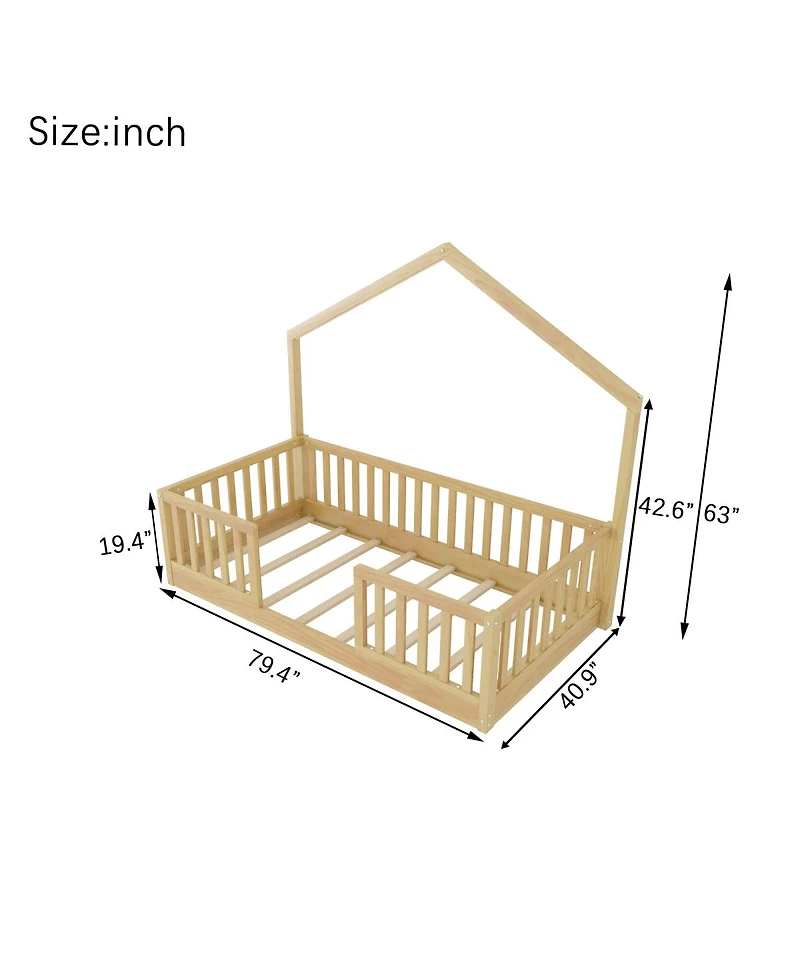 Streamdale Furniture Wooden Montessori Floor Bed with Light