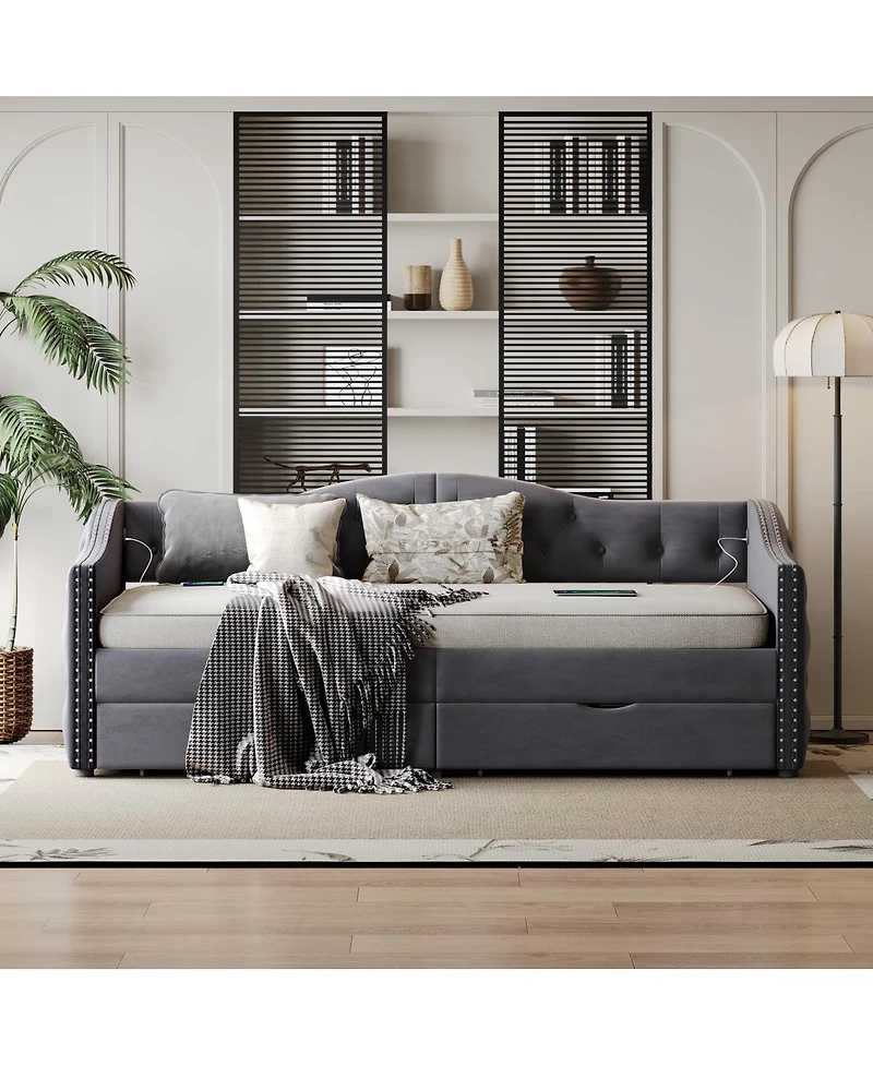 Streamdale Furniture Full Boucle Cloud Bed With Storage Drawers and Usb Charging
