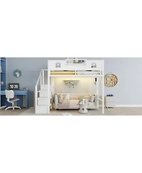 Streamdale Furniture Metal Full Loft Bed with Stairs and Wardrobe