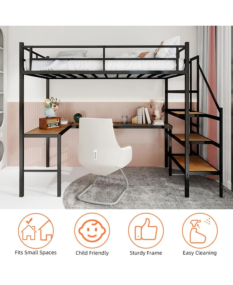 Streamdale Furniture L-Shaped Loft Bed With Stairs, Desk and Storage