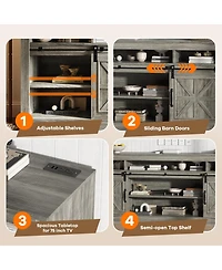 gaomon Tv Stand for TVs up Media Console with Sliding Barn Doors, Power Outlets and Adjustable Shelves