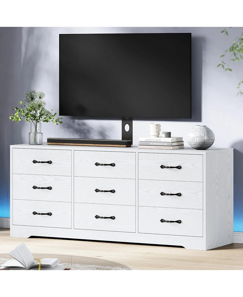 gaomon Tv Stand with Mount for TVs, Modern Media Console with Adjustable Height Bracket and 9 Drawers