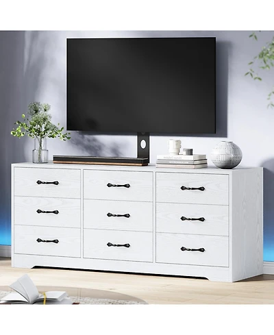 gaomon Tv Stand with Mount for TVs, Modern Media Console with Adjustable Height Bracket and 9 Drawers