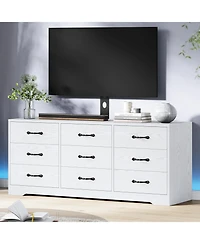 gaomon Tv Stand with Mount for TVs, Modern Media Console with Adjustable Height Bracket and 9 Drawers