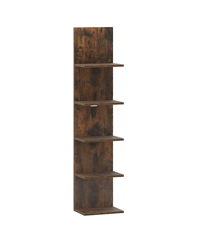 Slickblue 5 Tier Wall Shelf Unit with Wood Grain for Home Storage