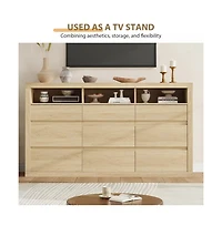 gaomon 9 Drawer Modern Wooden Dresser with 3 Open Shelves, Handleless Storage Chest for Bedroom Living Room