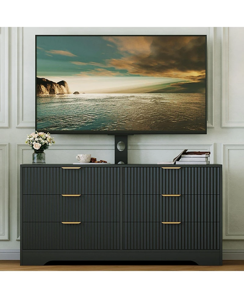 gaomon Tv Stand with Mount for TVs ,Modern Entertainment Center 6 Drawers and Adjustable Bracket