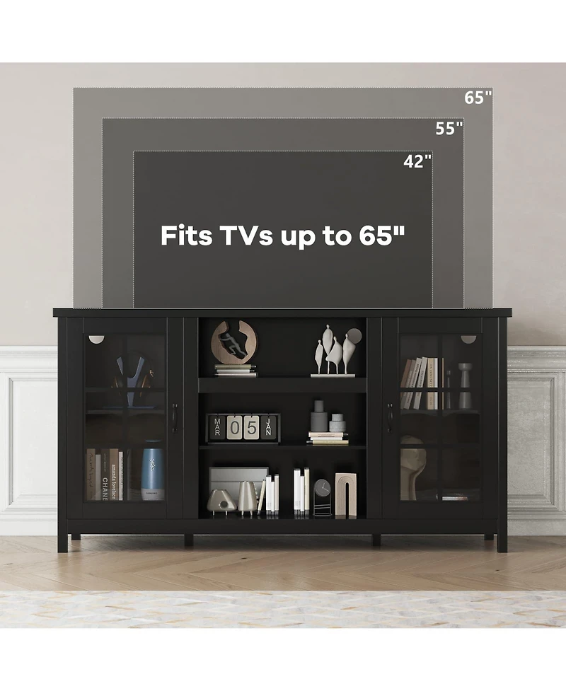 gaomon 59" Tv Stand for TVs up to 65", Wood Entertainment Center with Acrylic Doors, Shelves and Power Outlets