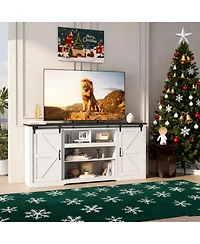 gaomon 70" Farmhouse Tv Stand for TVs up to 80", Entertainment Center with Sliding Barn Doors, Shelves and Charging Ports