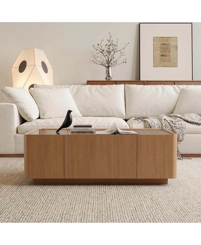 Streamdale Furniture Mid-Century Modern Glass Top Coffee Table with Storage