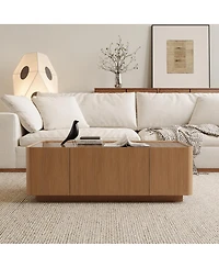 Streamdale Furniture Mid-Century Modern Glass Top Coffee Table with Storage