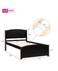 Rainsken Twin Bed Frame, Wood Platform with Headboard, Footboard and Slat Support for Bedroom