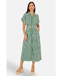 Yumi Women's Stripe Print Belted Midi Shirt Dress