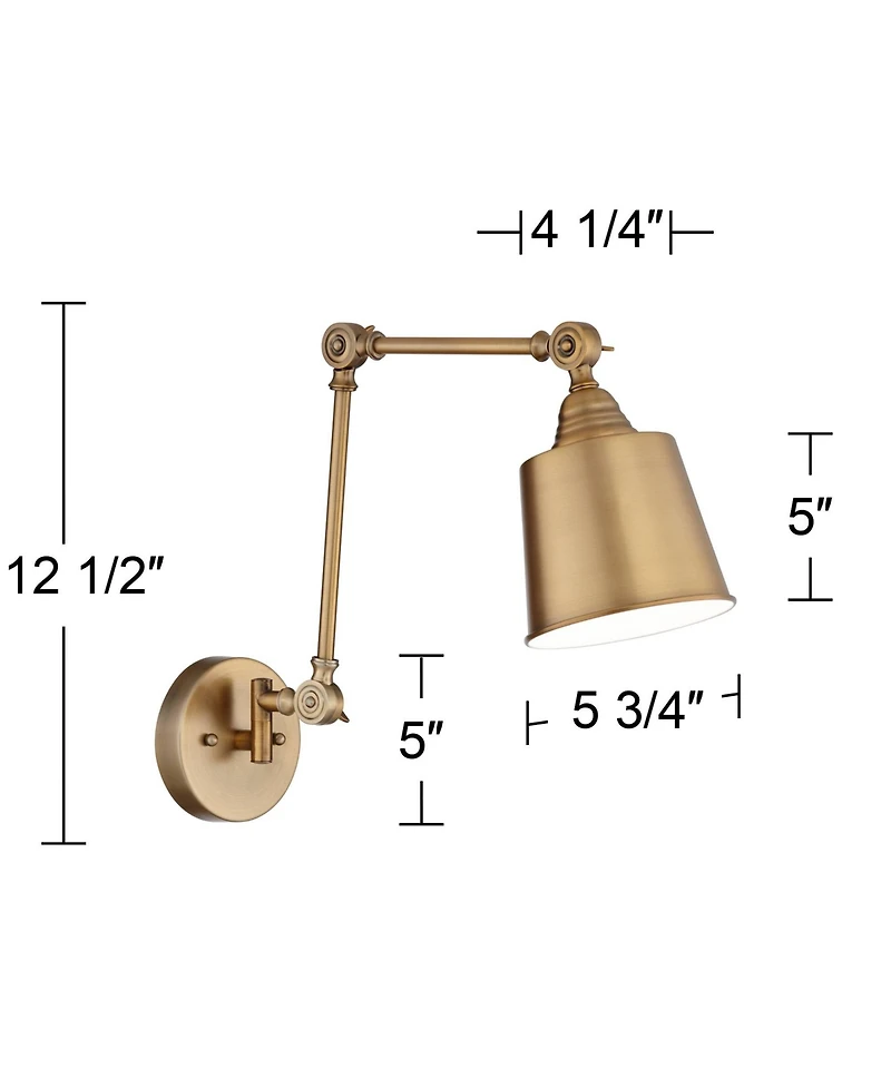 360 Lighting Mendes Modern Wall Lamps Set of 2 Brass Gold Hardwire 5 3/4" Light Fixture Adjustable Cone Shade for Bedroom Reading Living Room Hallway