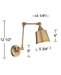 360 Lighting Mendes Modern Wall Lamps Set of 2 Brass Gold Hardwire 5 3/4" Light Fixture Adjustable Cone Shade for Bedroom Reading Living Room Hallway