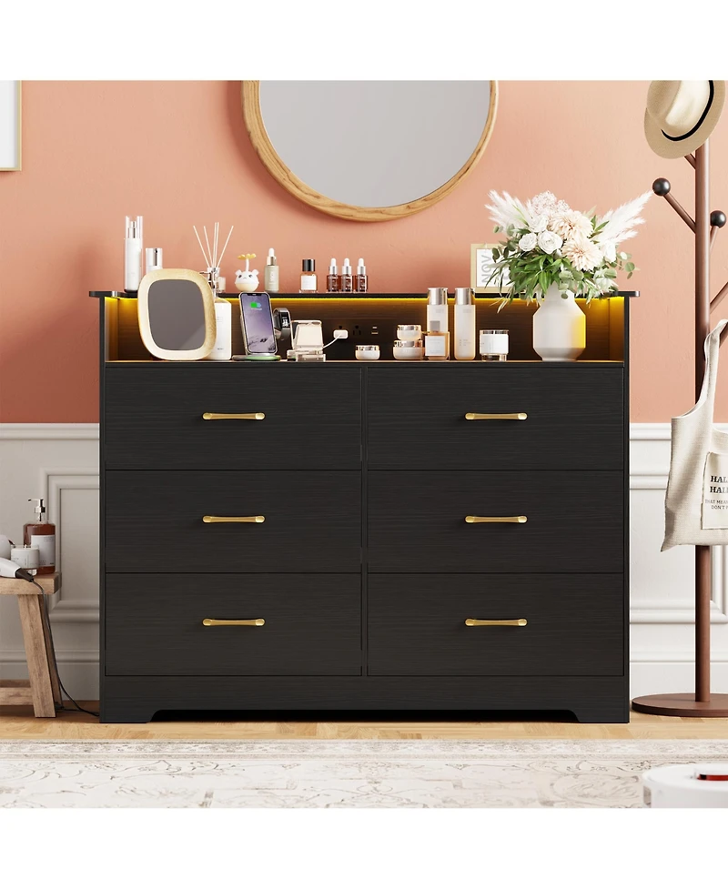 gaomon -Drawer Wooden Dresser, Modern Closet Storage Cabinet for Bedroom