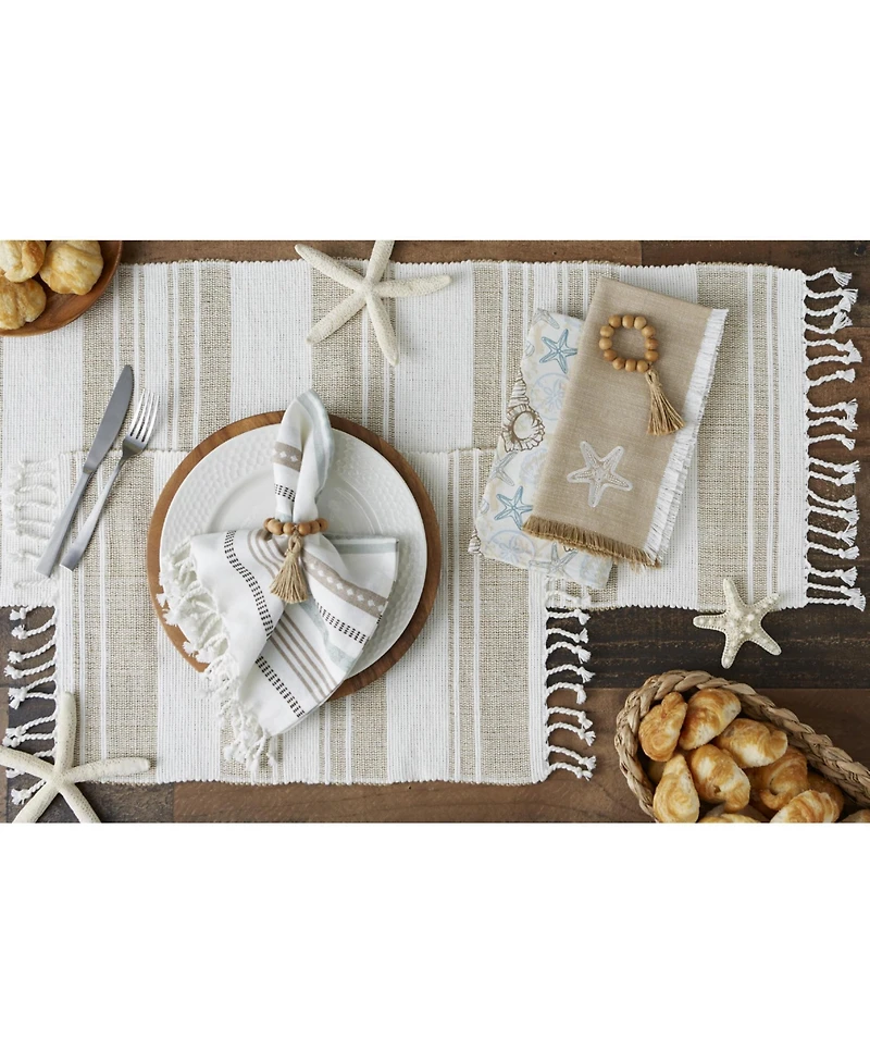 Design Imports Coastal Sands Stripe Cotton Jute Table Runner, 14" x 72"