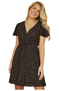 Yumi Women's Skater Dress With Mini Star Foil Print