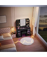 Streamdale Furniture 43.2 inches Vanity Desk with Led Mirror, Rgb Lights, Storage and Stool