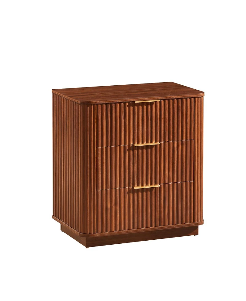 Streamdale Furniture Walnut 3-Drawer Nightstand, 23.6 inches W Curved Wave Design.
