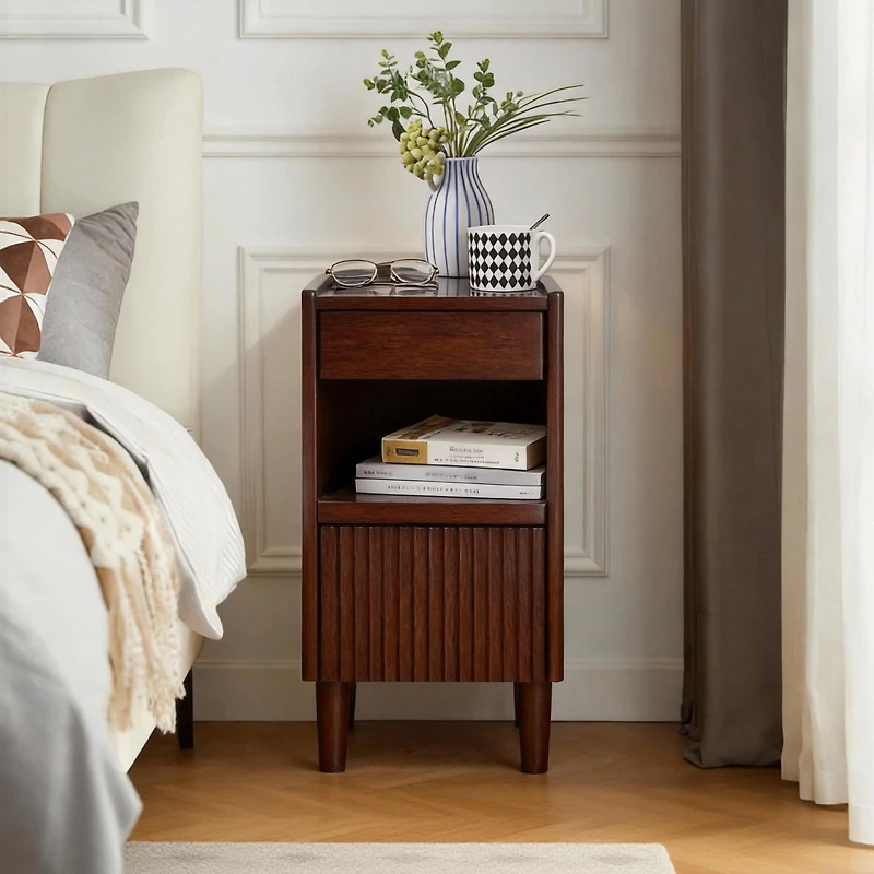 Streamdale Furniture Wooden Bedside Table with 1 Drawer and Open Shelf