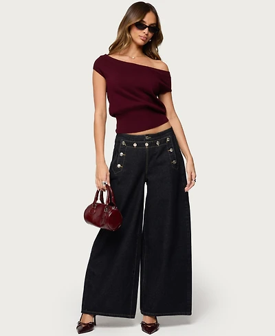 Edikted Women's Frida Buttoned Low Rise Baggy Jeans