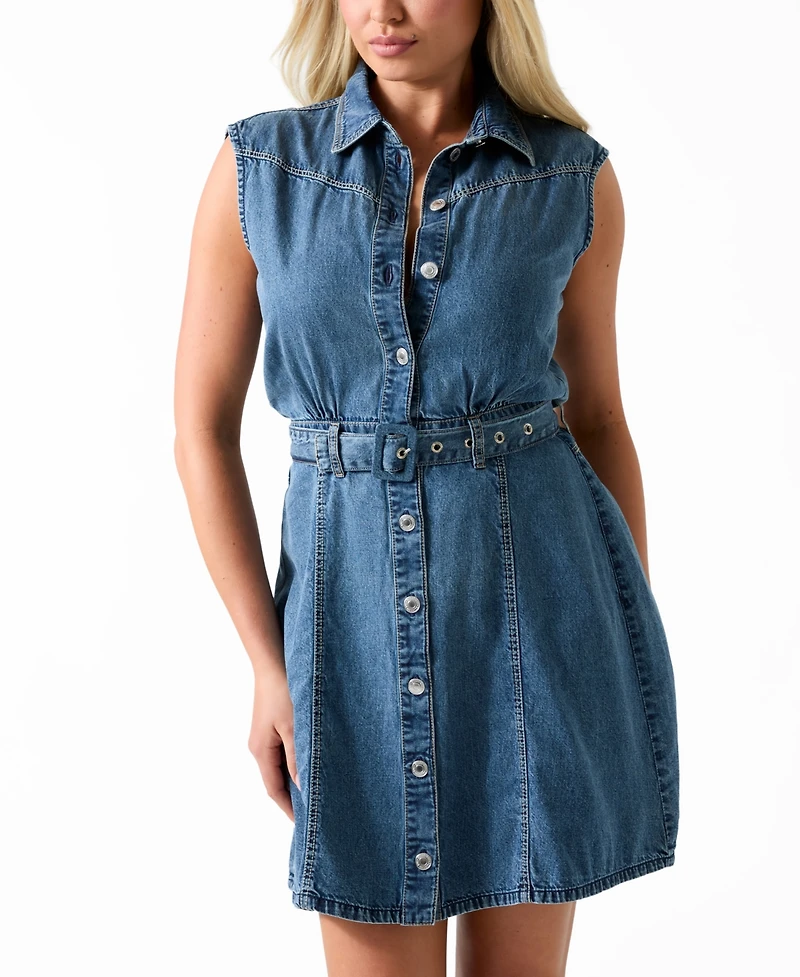 Guess Women's Brina Collared Neck Mini Shirt Dress