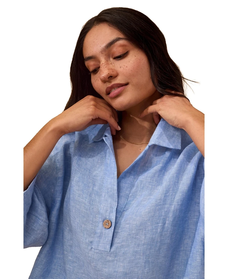 Celtic & Co. Women's Collared Popover Linen Blouse