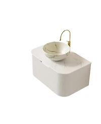 Sillysis Wall Mounted Bathroom Vanity, Matte Bowl Ceramic Basin, Sintered Stone Top