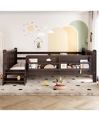 Streamdale Furniture Wood Floor Bed w/ Storage, Stairs and Rails