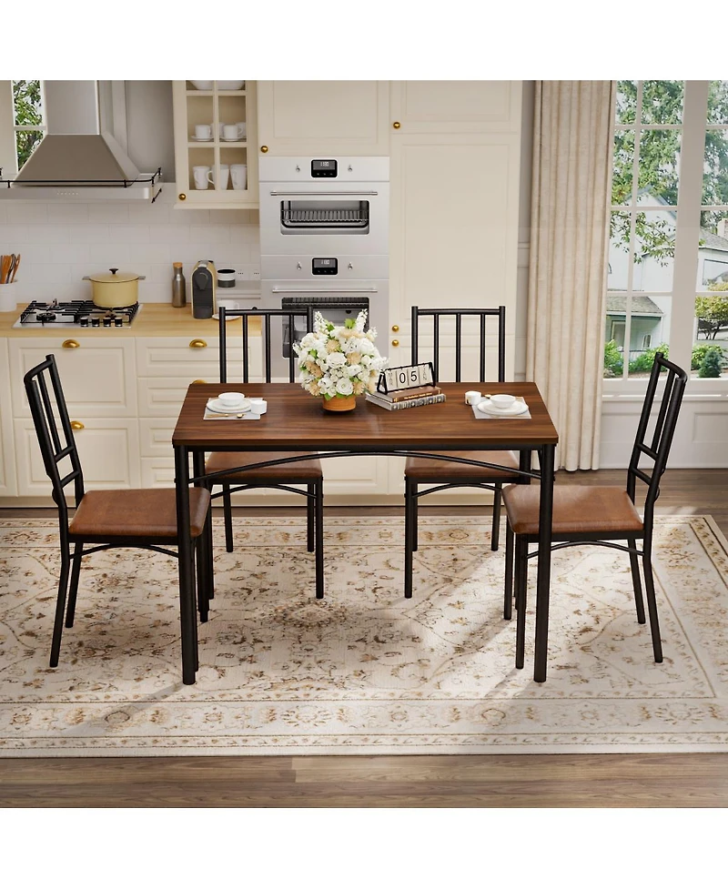 Streamdale Furniture Industrial Dining Table Set with 4 Benches (43.3"L)